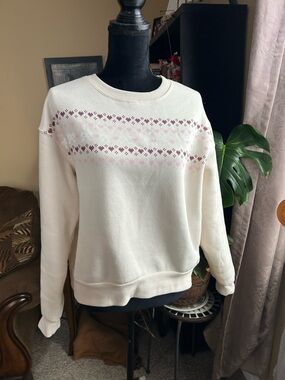 Wildfox Cream Crewneck Sweatshirt with Pink and Burgundy Hearts